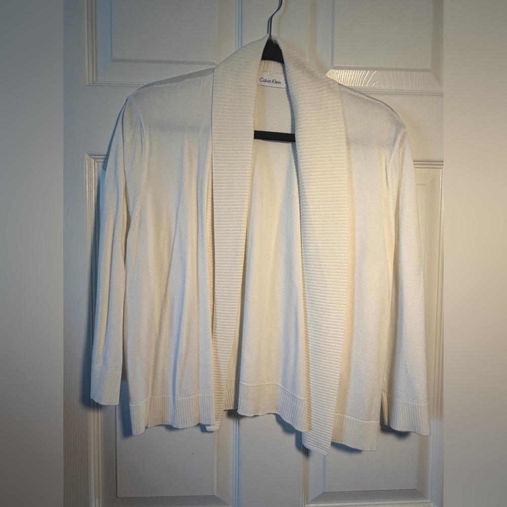 Calvin Klein Cream Open-Front Shawl Collar Cardigan